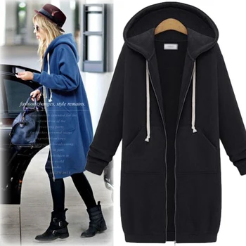 Zima plus size ženski džemper dugih rukava srednje duljine s kapuljačom vanjski casual kaput