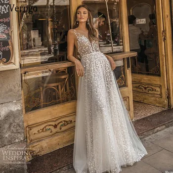 Verngo 2021 nova kolekcija Stars Lace Wedding Dress A Line Robe de mariage dužina poda luk pre elegantne haljine djeveruša za mladence