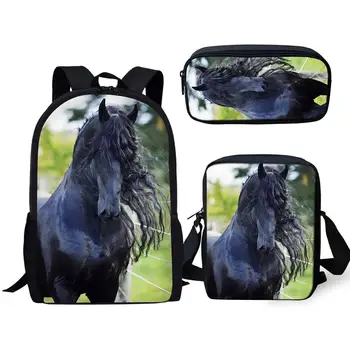 HaoYun 3 kom./compl. lijep Frizijski konj za ispis predloška školska torba za dječake mlade djevojke naprtnjače djecu učenika putnu torbu