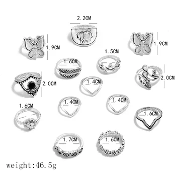Docona 14 kom./compl. list srcu leptir slon suncokret prsten za žene zglobove, Midi prsten setovi nakita Anillos 14562