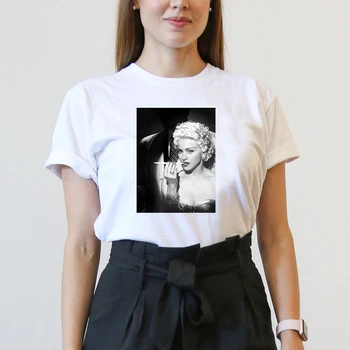 Madonna je crno-bijela art tiskano estetski stil Ženska t-shirt plus size bijele pamučne majice seksi majice i tees Harajuku