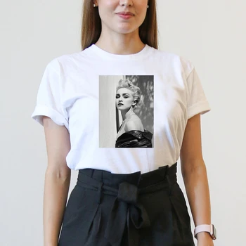 Madonna je crno-bijela art tiskano estetski stil Ženska t-shirt plus size bijele pamučne majice seksi majice i tees Harajuku