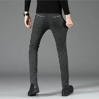 Nove muške svakodnevne provjeriti hlače svakodnevne poslovne hlače slim fit tamno siva klasični stil stretch hlače muške branded odjeću