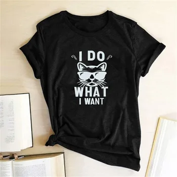 I Do What I Want Mačka T Shirt Print Funny T-shirt svakodnevni okrugli vrat ljetna majica Harajuku estetski 2020 vrhovima Ženska odjeća