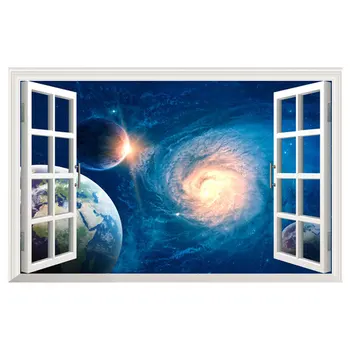 3D prozor svemir galaxy Planet home dekor naljepnice za zid za dječju sobu Spavaća soba Dnevni boravak ukrasne naljepnice su, pvc naljepnice za zid