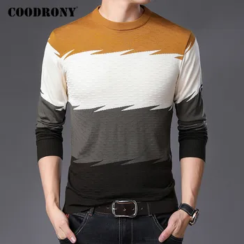COODRONY Marka džemper muškarci proljeće i jesen vezeni pamuk pulover svakodnevni O-izrez povući Homme moda šarene prugasta košulja C1067