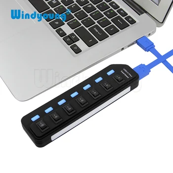 Windyoung USB3.0 HUB 7 Port with Power Charging and Switch Multiple USB Power Adapter LED ON/OFF Switch Splitter za prijenosna RAČUNALA