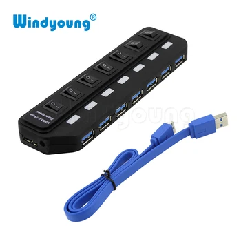 Windyoung USB3.0 HUB 7 Port with Power Charging and Switch Multiple USB Power Adapter LED ON/OFF Switch Splitter za prijenosna RAČUNALA