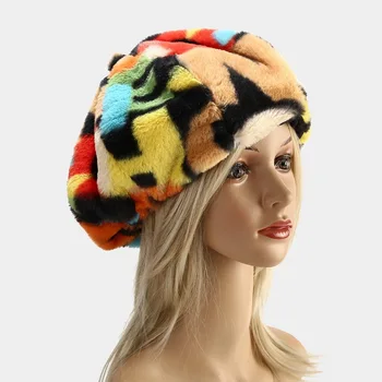 Jesen zima кроличий krzno ima francuski šešir moda grafiti Duga pismo osmerokutni šešir Dama djevojke tople zimske kape za žene