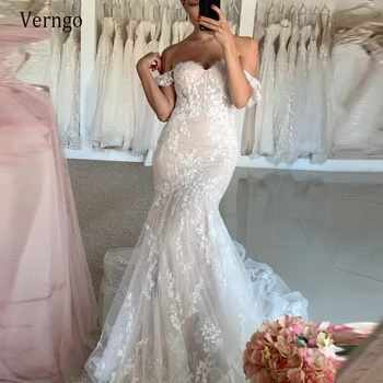 Verngo čipke Sirena vjenčanica je svijetlo roza sa ramena rukava djeveruša Haljina elegantna vjenčanica 2021 moderan