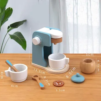 Djeca drvene pretvaraju da se igra postavlja simulacija tostera kruh za kavu aparat za kavu posudu za pečenje kit igre mikser kuhinja uloga igračaka