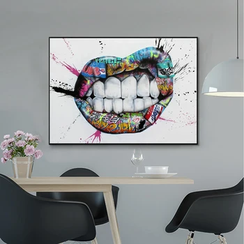Zubi usne su grafiti umjetnost platnu slike, posteri i grafike zid umjetnost slika za dnevni boravak uređenje doma