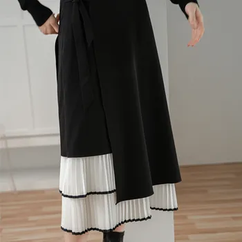 Crni Gothic Patchwork Suknje Žene Elegantne Duge Suknja S Visokim Strukom Ženska Moda Harajuku Ulica Čipke Up A-Line 
