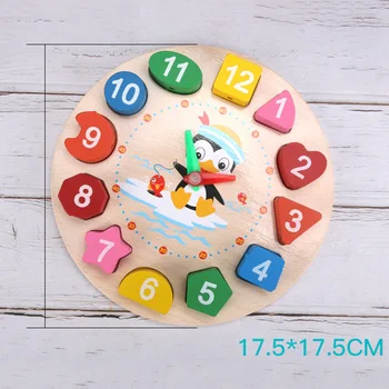 Digitalni sat geometrija blokova drvene crtani Pingvin vrijeme učenja sobi igračke za djecu AN88