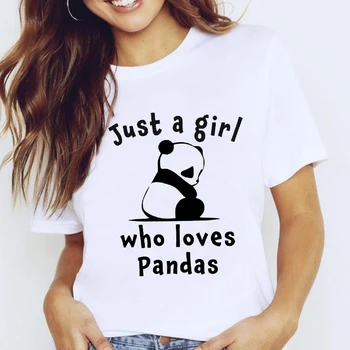 Women Graphic Cartoon Panda Girl Love Casual Trend Short Sleeve Lady Clothes Tops Odjeca Tees Print Female Tshirt T-Shirt