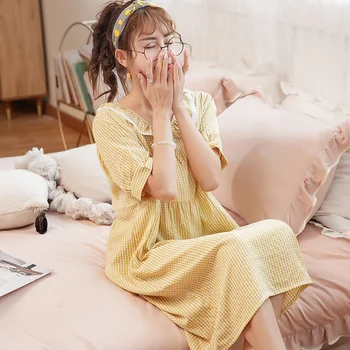 Pamučna spavaćica ženska ljetna slobodna крупногабаритная rešetka može nositi izvana studentsku pidžama Princeza pamuk Ženska odjeća za spavanje