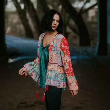Gypsylady ljeto 2020 cvjetni print jakna dugih rukava Boho Košulje za žene kićankama romski narod hipi-šik Ženske jakne novi