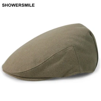 SHOWERSMILE brand uzima muškarci zima male kapa siva vuna crna zelena čvrste random berba Novinar šešir i kape britanski stil