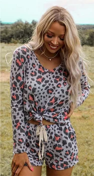 Пижама ženska boja леопардовая Ženska odjeća dugih rukava top s kratke hlače 2021 ogrtač setovi пижама pour femme svakodnevni Slobodna dvojka