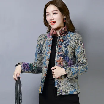 Moda kineski stil zimske jakne dame punk ulica ženska cvjetni ватники berba Šangaj Tan odjeća FF2489