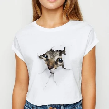 T-Shirt Mačka Majice Nova Moda Žene Kawai Kratkih Rukava Djevojka Tees Obitelj Pogledajte Harajuku Crewneck Ljetne Majice Ropa Tumblr Mujer