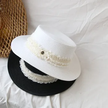 Ženski šešir od Sunca ženska ljetna slamnati šešir sa slovom M godišnje šešir s vizir ženske plaža kape od Sunca