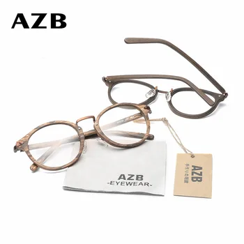 Žene klasicni okrugli recept rimless za naočale za muškarce i žene drvo zrna kratkovidnost optički okvir za naočale s prozirnim staklima