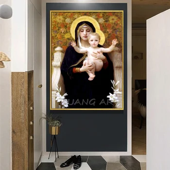 Ručno oslikana imitacija slikanja na platnu matična ljubav zidne slike djevica majka držala malog dječaka portret ulje