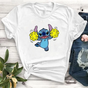 Susret vama.na womens Top Tshirt Women Stitch Ear Bear Cartoon Love Hug Print Female Graphic Tee Shirt Ladies Clothes T-shirt