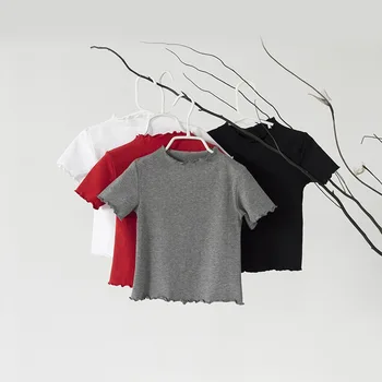Novi brand novorođene djevojčice majice pamuk djeca jednostavan način majice ljeto valoviti rub dijete majice Roditelj Dijete tee,#2671