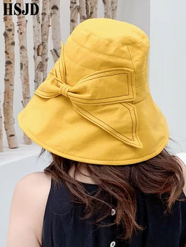 Moda novi veliki luk denim plava šešir Sunca 2019 ljeto žene anti-UV širokim poljima plaža šešir luk sklopivi kantu šešir Ribar Cap
