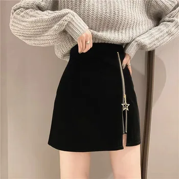 EACHIN žene korejski твидовые suknje jesen zima visokim Strukom linija Bodycon dna ženska seksualna munja tanak kratka mini suknja
