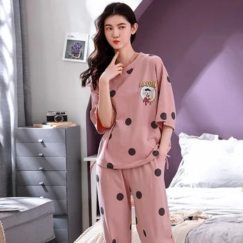 4XL Young Girl odjeća za spavanje kompleti odjeće za odmor u Proljeće tanka ženska pidžama s kratkim rukavima Dot Printing pidžama je savršena početna odijevanje