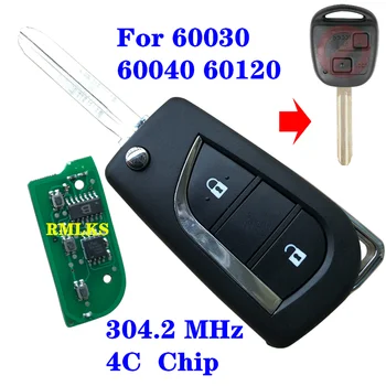 Za Toyota Prado 120 RAV4 Kluger FCC ID: 50171 60081 60030 2 Gumb modernizirana flip daljinski privjesak 433 MHz 304.2 Mhz 4C 4d67 čip