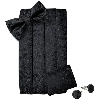 Crna cvjetni svila vjenčanje gospodo Cummerbunds kravata broš skup smoking formalni širok pojas svečanoj zona elastičan pojas DiBanGu