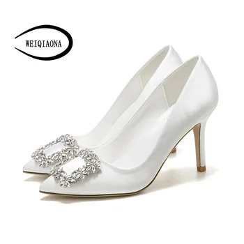 WEIQIAONA New Sexy Luxury Party wedding shoes Women Shoes Noble white women ' s shoes Pionted Toe Pump High Heels Ladies Shoes