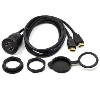 Dual Ports 2 Port HDMI Male to Female Car Mount Flush Extension Cable Truck Boat Motorcycle Dashboard Flush Mount With Mounting