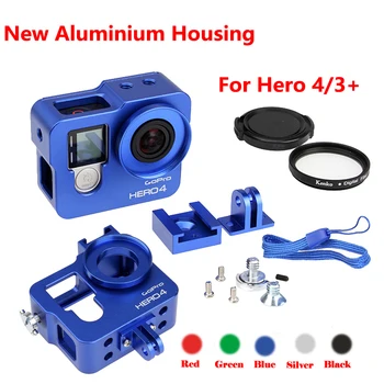 Novi Go pro Hero 4 3 + skladište pribor, aluminijsko kućište okvir alloy zaštitna torbica + UV-filter za Gopro 4 hero4, hero3+