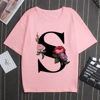 Ljetna moda engleski alfabet tiskanje majica kratkih rukava cvijet pismo Ženska t-shirt O-izrez estetski casual majica za žene