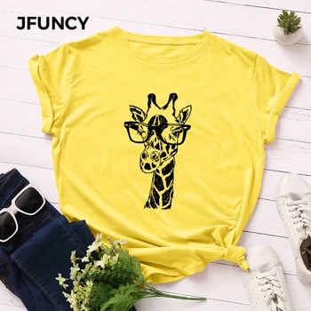 JFUNCY plus size žirafa ispis ženske ženske majice kratkih rukava t vrhovima žena casual majica 2020 ljeto pamučna t-shirt