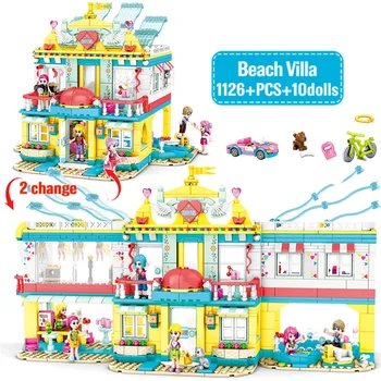 Plaža vila, kuća, građevinskih blokova prijatelj grad hotel arhitektura automobil cigle djevojka brojke edukativne igračke za djecu