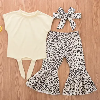 Pudcoco US Stock 0-5 godina beba djevojčica odjeća kratke čvrste pamučne majice+леопардовые duge hlače+оголовье casual odjeća skup