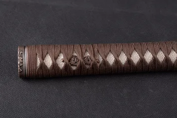 Dobra klasična drvena Obrtnički ručka Tsuka za japanska Katana je mač sa smeđim svilenim Ito & autentičan bijelim Rayskin & legure Fuchi Kashira