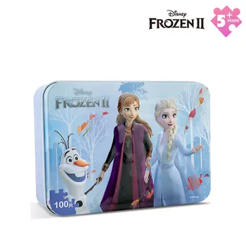 Disney Pravi Frozen 2 Iron Puzzle Box Ice Snow Aisha Wooden Toy 100 Piece Plane Puzzle