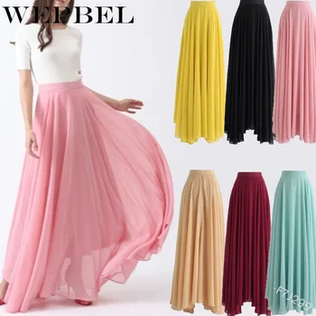 WEPBEL suknja ljetna moda šifon nabrane suknje ženska svakodnevnica je puna boja visokim strukom šifon dužine do poda suknja