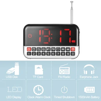 Prijenosni FM radio, glazbeni player, stereo, TF Card Clocked USB port sa led zaslon FM Mini Music clock radio usb player