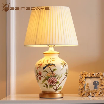 Besplatna dostava američki retro novi kineski ptica i cvijet keramičke lampe spavaća soba noćni lampe dnevni boravak noćni lampe