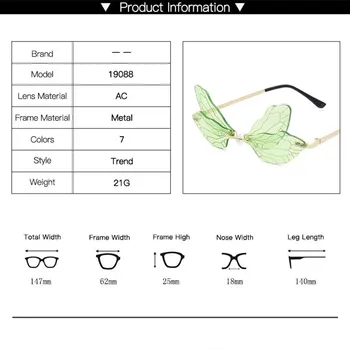 2021 Moda Nove Ženske Sunčane Naočale Anti-Reflektirajuća Ogledalo Rimless Muške Sunčane Naočale Marke Dizajn Leptir Metalna Okvira Uv400