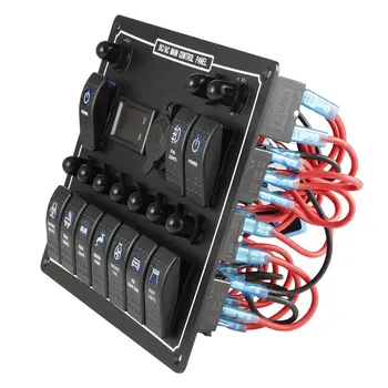 10 Gang Waterproof Car Auto Boat Marine LED AC/DC Rocker Switch Panel Dual Power Control zaštita od preopterećenja 15A DC Output
