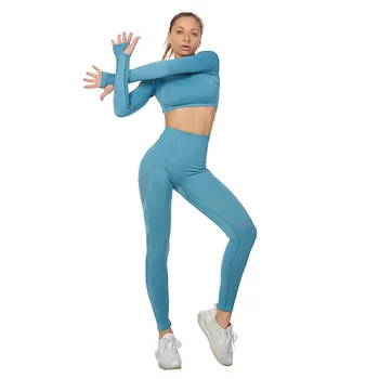 Vital Women Sport Suit Joga Set Teretana Vježba Clothes Long Sleeve Za Fitness Crop Top + High Waist Energy Bešavne Tajice